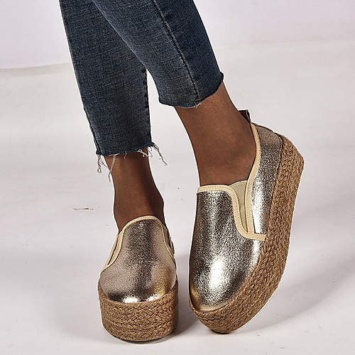 

Women's Loafers & Slip-Ons Flat Heel Round Toe PU Spring & Summer Red / Gold / White