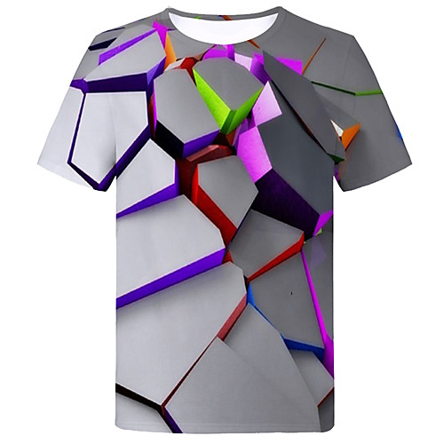 

Men's Plus Size Geometric 3D Rubik's Cube Print T-shirt Basic Exaggerated Daily Club Round Neck Gray / Short Sleeve