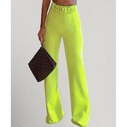 

Women's Basic Wide Leg Pants - Solid Colored Wine Yellow Blue S M L