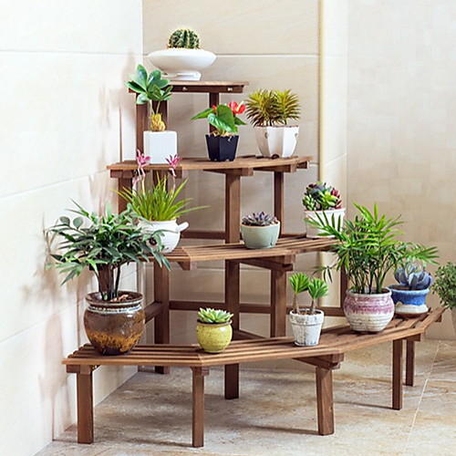 

Solid Wood Corner Flower Stand Multi-layer Ladder Floor Type Succulent Green Plant Balcony Restaurant Outdoor Wooden Flower Pot Rack Package