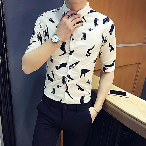 

Men's Daily Going out Basic / Elegant Shirt - Color Block / Abstract White