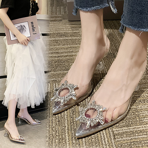 

Women's Sandals 2020 Stiletto Heel Pointed Toe Sequin PVC Sweet / Minimalism Walking Shoes Spring & Summer Silver