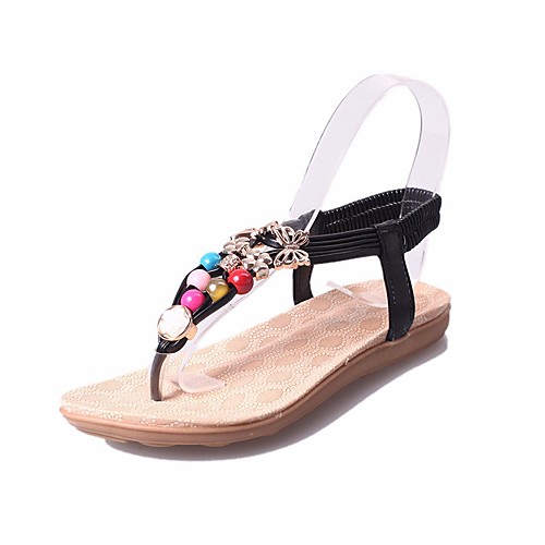 

Women's Sandals Summer Flat Heel Open Toe Daily PU Black / Beige