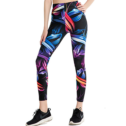 

Women's Sports / Yoga Sporty / Basic Legging - Floral / Geometric, Print Mid Waist Black One-Size