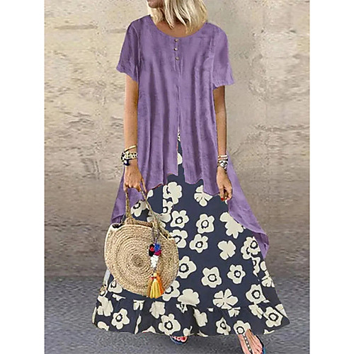 

Women's A Line Dress - Short Sleeves Print Summer Casual Mumu 2020 Purple M L XL XXL XXXL XXXXL XXXXXL
