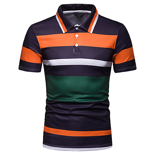 

Men's Striped Print Polo Basic Elegant Daily Going out Green / Navy Blue / Gray / Short Sleeve