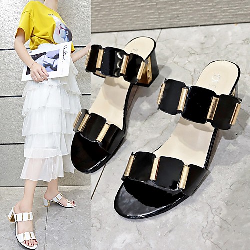 

Women's Slippers & Flip-Flops Summer Cuban Heel Open Toe Daily PU White / Black