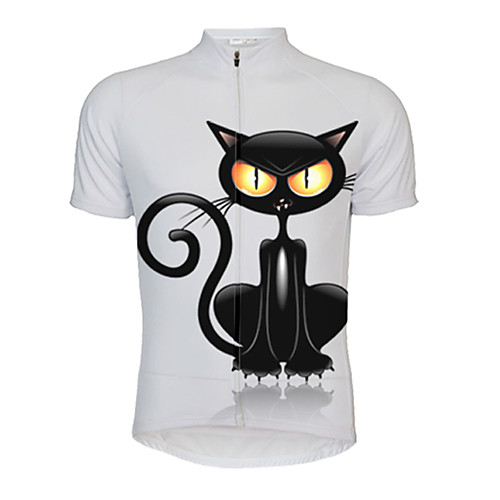 

21Grams Men's Short Sleeve Cycling Jersey Black / White Cat Bike Jersey Top Mountain Bike MTB Road Bike Cycling UV Resistant Breathable Quick Dry Sports Clothing Apparel / Stretchy