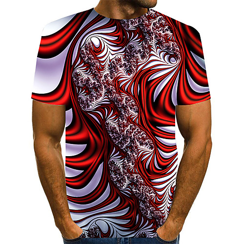 

Men's Geometric 3D Pleated Print T-shirt Street chic Exaggerated Daily Going out Rainbow