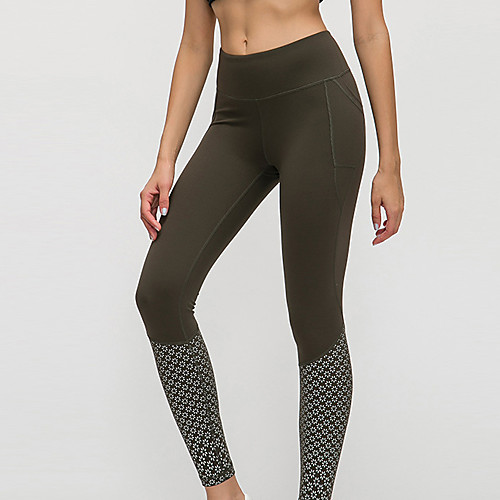

Women's High Waist Yoga Pants Winter Pocket Patchwork Black Dark Purple Green Gray Elastane Running Fitness Gym Workout Tights Leggings Sport Activewear Breathable Moisture Wicking Butt Lift Tummy