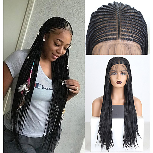 

Synthetic Lace Front Wig Box Braids Plaited Middle Part with Baby Hair Lace Front Wig Long Black#1B Synthetic Hair 18 24 inch Women's Soft Party Women Black Pink