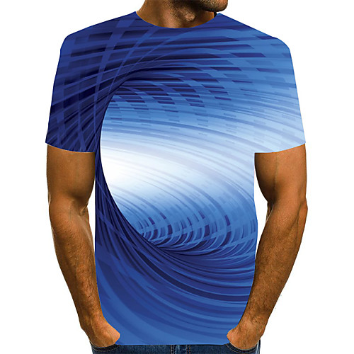 

Men's Daily Weekend Basic / Exaggerated T-shirt - Color Block / 3D / Abstract Print Rainbow