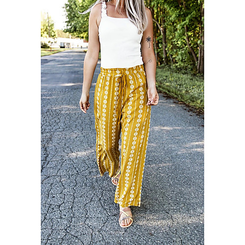 

Women's Boho Daily Chinos Pants - Print Drawstring Outdoor Yellow S / M / L