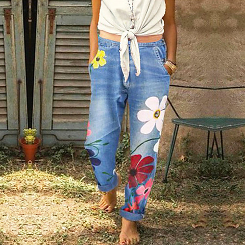 

Women's Street chic Weekend Chinos Pants - Flower Outdoor Black Gray Light Blue S / M / L