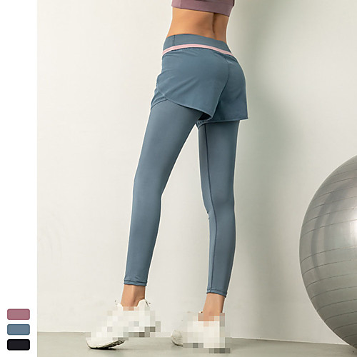 

Women's High Waist Leggings Running Tights Running Shorts With Tights 2 in 1 Sports Bottoms Running Jogging Training Breathable Quick Dry Tummy Control Solid Colored Black Purple Dark Blue