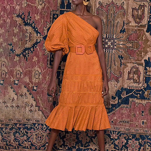 

Sheath / Column One Shoulder Knee Length Cotton Boho / Maxi Holiday / Cocktail Party Dress with Sash / Ribbon 2020