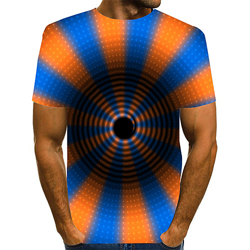 

Men's Geometric 3D Pleated Print T-shirt Street chic Exaggerated Daily Going out Rainbow