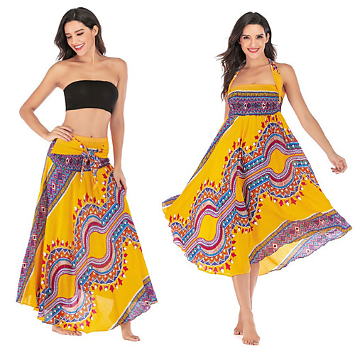 

Women's Maxi Skirt Gypsy Dress Asymetric Hem Bohemian Black Yellow Red Royal Blue Yoga Pilates Dress Sport Activewear Comfy Breathable Quick Dry