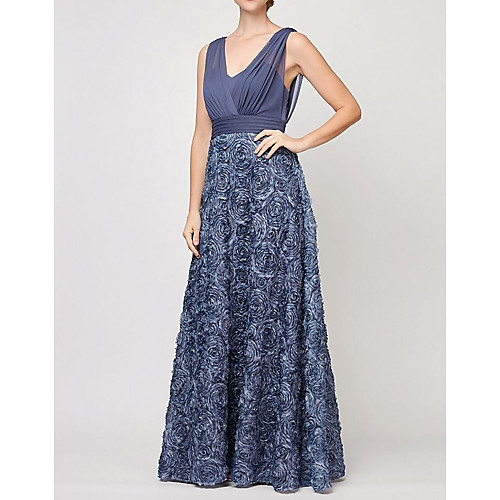 

A-Line V Neck Floor Length Chiffon / Satin Sleeveless Elegant Mother of the Bride Dress with Appliques / Ruching Mother's Day 2020