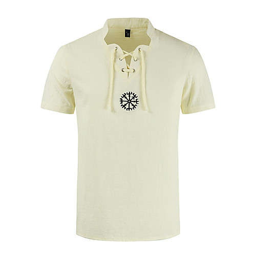 

Men's Solid Colored Embroidered Lace up T-shirt Basic Vintage Daily Weekend Army Green / Khaki / White / Light Blue