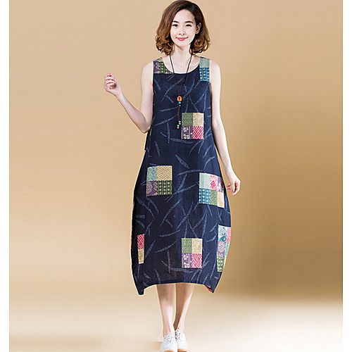 

Women's A Line Dress - Sleeveless Geometric Summer Street chic 2020 Blue Red M L XL XXL