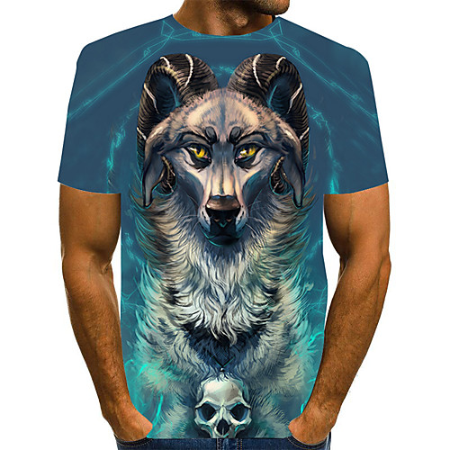 

Men's Daily Weekend Basic / Exaggerated T-shirt - Color Block / Abstract / Animal Print Rainbow