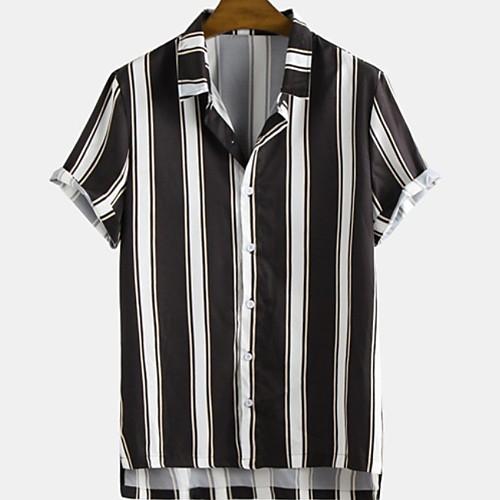 

Men's Holiday Beach Tropical / Hawaiian Shirt - Striped Black