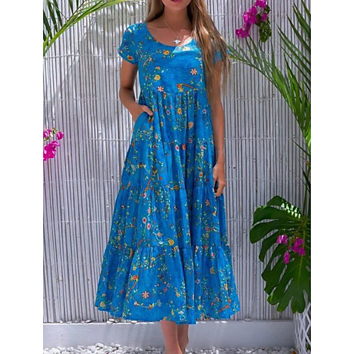 

Women's Shift Dress - Short Sleeves Geometric Summer Casual Mumu 2020 Blue Purple S M L XL XXL XXXL