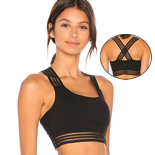 

Women's Bra Top Patchwork Removable Pad Solid Color Black Mesh Elastane Yoga Running Fitness Bra Top Top Sport Activewear Breathable Quick Dry Comfortable Stretchy