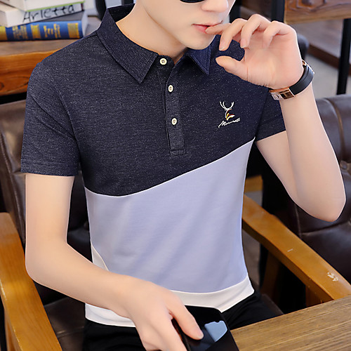 

Men's Color Block Polo Basic Elegant Daily Work Purple / Green / Navy Blue