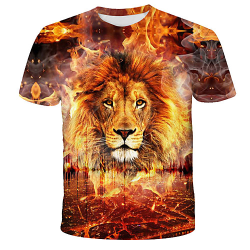 

Men's Daily Holiday Street chic / Exaggerated T-shirt - 3D / Tie Dye / Animal Lion, Print Rainbow