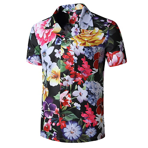 

Men's Floral Black & Red Print Shirt Tropical Daily Black