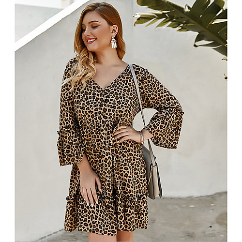 

2020 SUMMER Leopard Print Long Sleeve Dress PLUS SIZE