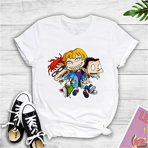 

Women's Cartoon Print T-shirt Basic Daily Going out Yellow / Blushing Pink / White / Black / Gray