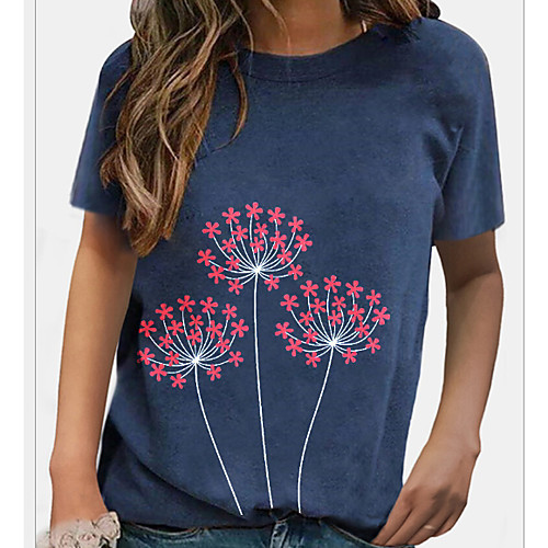 

Women's Floral T-shirt Round Neck Daily Summer Blue Green S M L XL 2XL 3XL 4XL 5XL