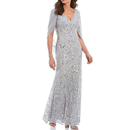 

Sheath / Column V Neck Floor Length Chiffon / Lace Half Sleeve Elegant / Sparkle & Shine Mother of the Bride Dress with Sequin Mother's Day 2020