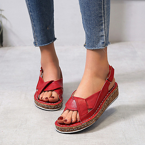 

Women's Sandals Flat Heel Open Toe PU Summer Red / Blue / Brown