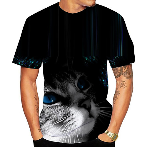 

Men's Daily Going out Basic T-shirt - 3D / Animal Cat Black