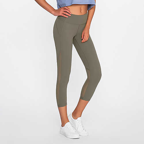 

Women's High Waist Yoga Pants Winter Patchwork Fashion Black Green Blue Brown Mesh Elastane Running Fitness Gym Workout 3/4 Tights Sport Activewear Breathable Moisture Wicking Butt Lift Tummy Control