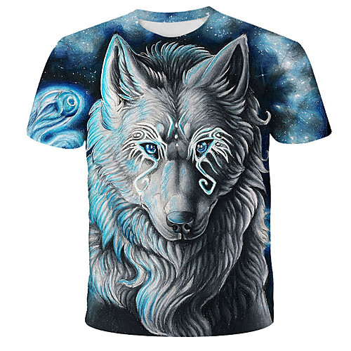 

Men's 3D Tie Dye Wolf Print T-shirt Street chic Exaggerated Daily Holiday Round Neck Rainbow / Short Sleeve / Animal
