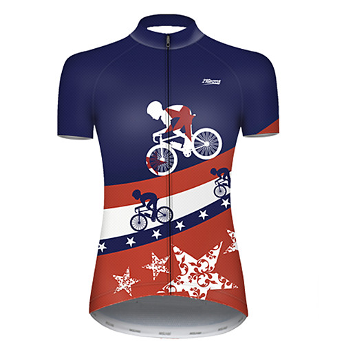 

21Grams Women's Short Sleeve Cycling Jersey RedBlue National Flag Bike Top Mountain Bike MTB Road Bike Cycling Breathable Sports Clothing Apparel / Micro-elastic