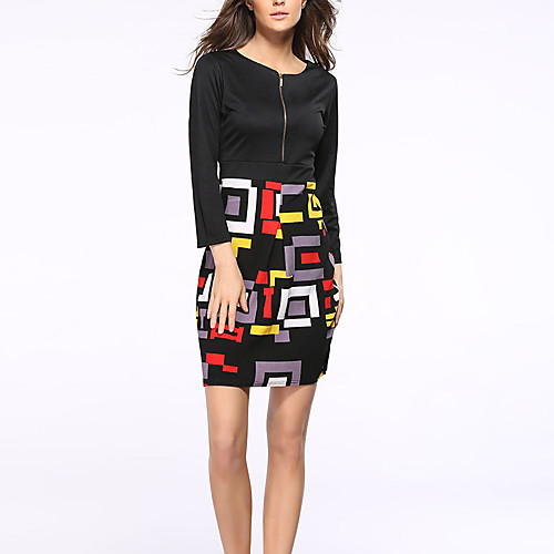 

Women's 2020 Black Summer Fall Dress Elegant Street chic Party Bodycon Geometric Color Block S M