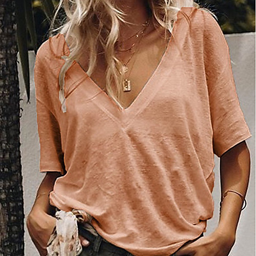 

Women's Solid Colored T-shirt Daily White / Yellow / Blushing Pink / Light Green / Gray