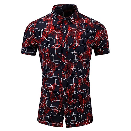 

Men's Plus Size Geometric Shirt Basic Beach Red / Navy Blue / Short Sleeve