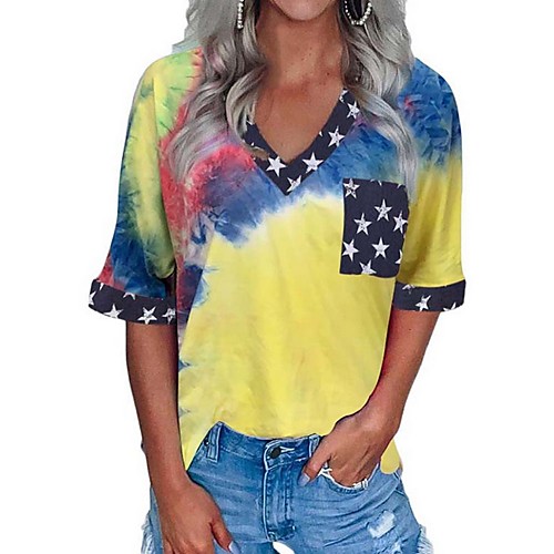 

Women's Leopard T-shirt V Neck Daily Summer Blue Yellow Blushing Pink Orange S M L XL