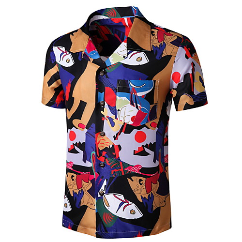 

Men's Graphic Patchwork Print Shirt Tropical Daily Blue