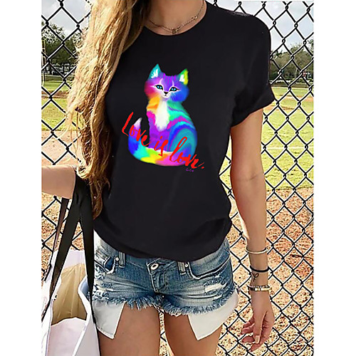 

Women's Daily Basic T-shirt - Rainbow Print Black