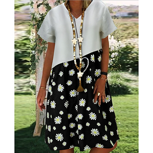 

Women's A-Line Dress Daisy Knee Length Dress - Short Sleeves Floral Summer V Neck Casual Mumu 2020 Black Purple Yellow Green S M L XL XXL XXXL XXXXL XXXXXL