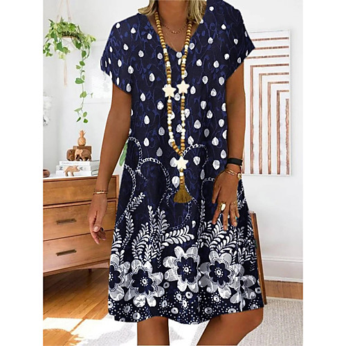 

Women's 2020 Red Blue Spring Summer Dress Boho Mumu Going out Weekend Sheath Polka Dot Floral Capped Sun Flower Embroidered S M