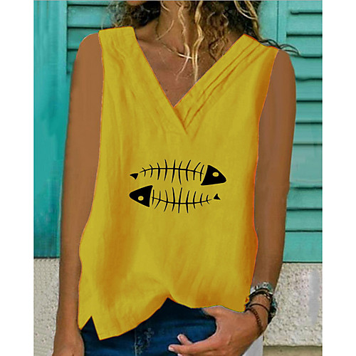 

Women's Geometric T-shirt V Neck Daily Summer White Yellow Army Green Gray S M L XL 2XL 3XL